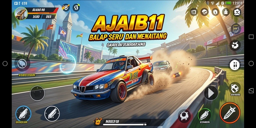 Tampilan gameplay AJAIB11 yang mendebarkan dan penuh aksi balap.