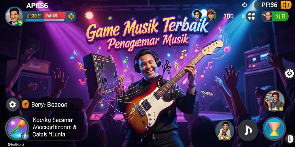 Screenshot utama API36 menunjukkan mode permainan yang seru dengan pengguna bernyanyi mengikuti irama.