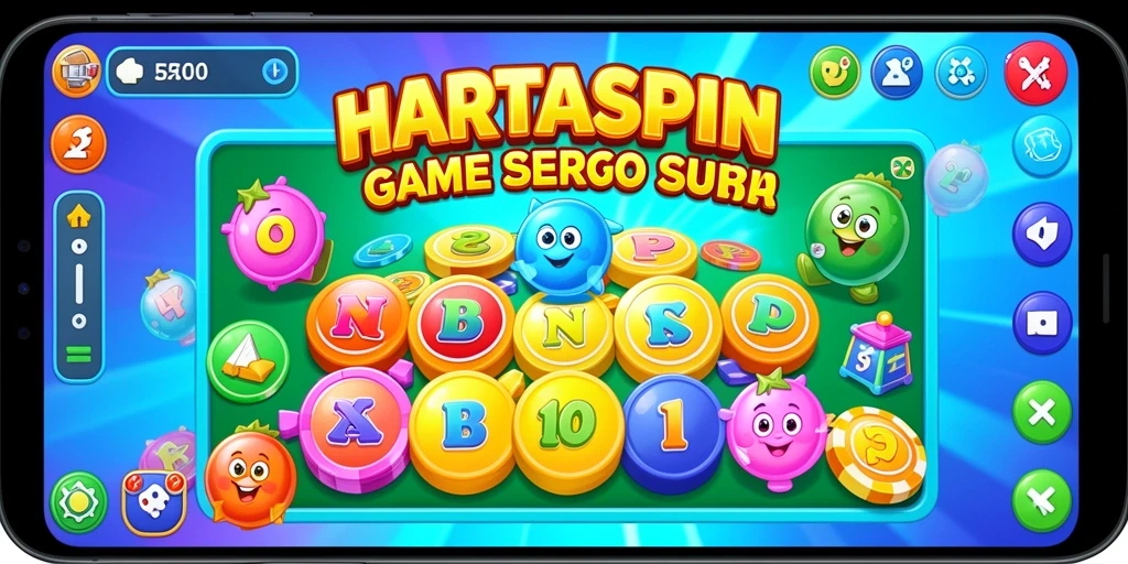 Tampilan gameplay HARTASPIN yang penuh warna dan menyenangkan.