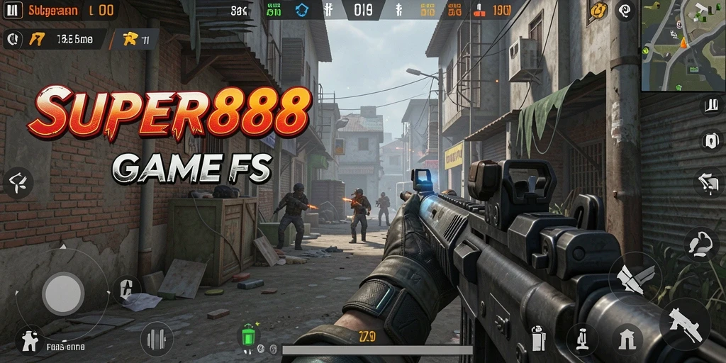 Screenshot gameplay SUPER88 menampilkan aksi tembak-menembak yang intens.